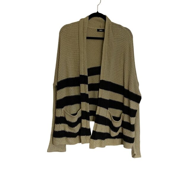 BDG Urban Outfitters Women XS Tan Black Striped Oversized Open Front Cardigan - Picture 2 of 10